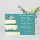 スターフィッシュ ウェディング ケーキ ブライダル シャワー インビテ - ティール 招待状 (スタンド正面)