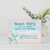 スターフィッシュ オーシャンビーチパーティー アクア＆ピンクの水彩画 招待状 (スタンド正面)