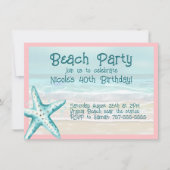 スターフィッシュ オーシャンビーチパーティー アクア＆ピンクの水彩画 招待状 (正面)