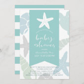 スターフィッシュ&シーシェルターコイズバーチャルベビーシャワー 招待状 (正面/裏面)