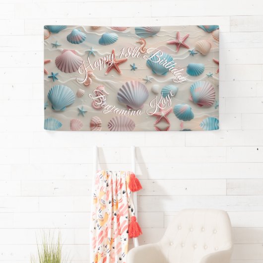 スターフィッシュ、シーシェル、シーホースパステルサンドパーティー 横断幕 (インサイチュ)