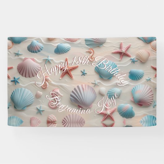 スターフィッシュ、シーシェル、シーホースパステルサンドパーティー 横断幕 (横)