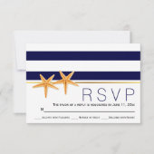 スターフィッシュ&ネイビーブルーストライプビーチ結婚式RSVP 出欠カード (正面)