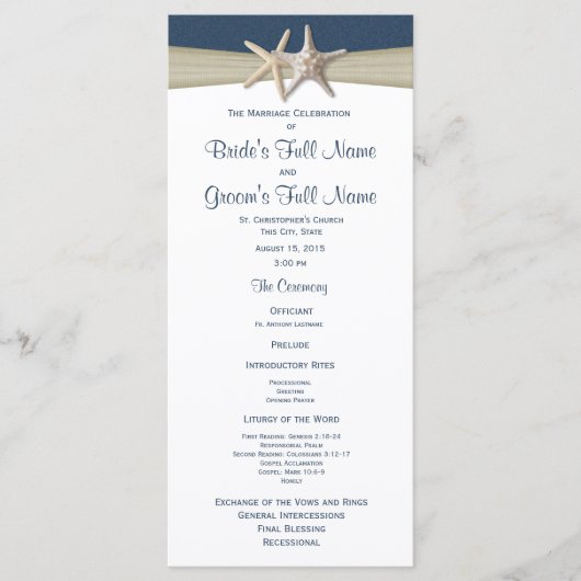 スターフィッシュ&バーラップブルービーチ結婚式プログラム プログラム (正面)