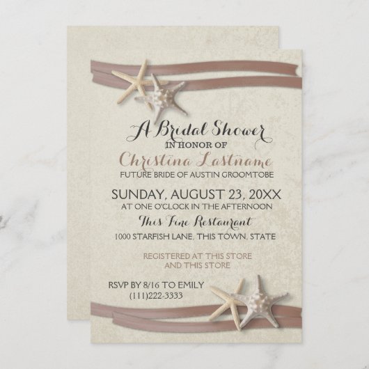 スターフィッシュ&モカリボンブライダルシャワー 招待状 (正面/裏面)