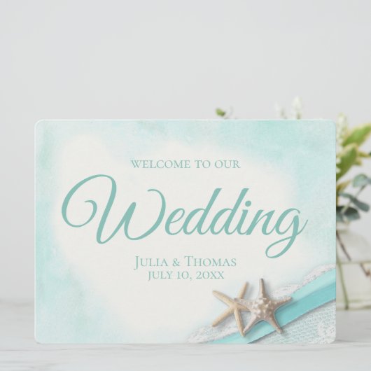 スターフィッシュ&レースヴィンテージビーチウェルカムサイン 招待状 (スタンド正面)
