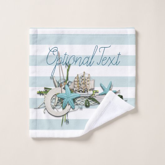 スターフィッシュ、魚釣りネット&トールシップ航海の バスタオルセット (ウォッシュタオル)