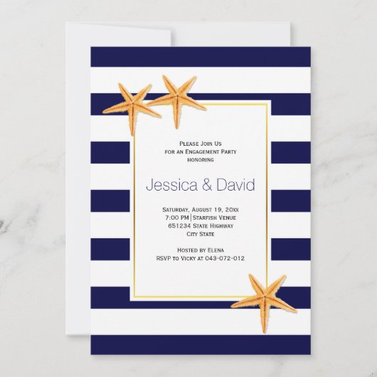 スターフィッストライプク&ビーチ結婚式婚約パーティ 招待状 (正面)