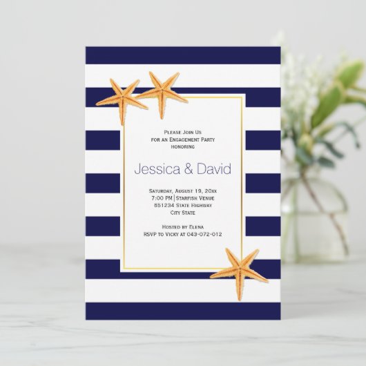 スターフィッストライプク&ビーチ結婚式婚約パーティ 招待状 (スタンド正面)