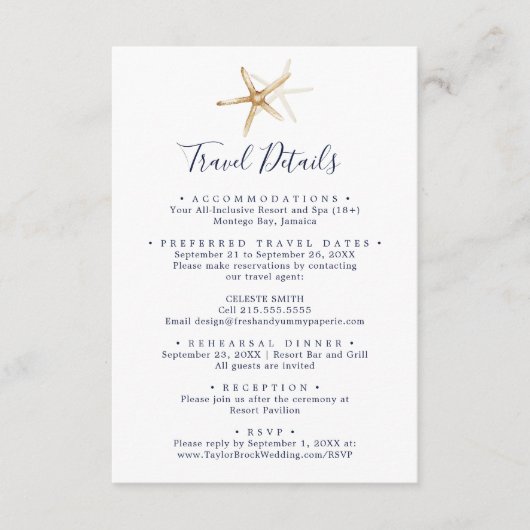 スターフィッモダンクの目的地の結婚式の旅行詳細 エンクロージャーカード (正面)