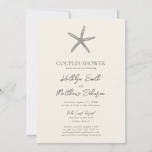 スターフィッモダンクビーチ海結婚ズ・カップルシャワー 招待状 (正面)
