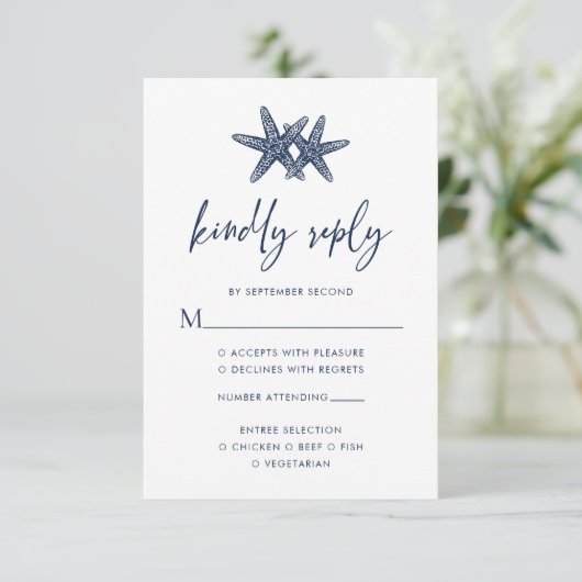 スターフィッモダングネイビーブルービーチ結婚式 出欠カード (スタンド正面)