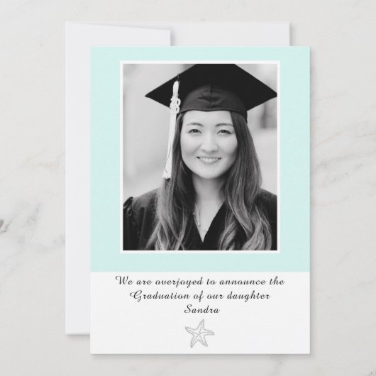 スターフィッモダンシュアクアティール（緑がかった色）ブルー卒業 案内状 (裏面)