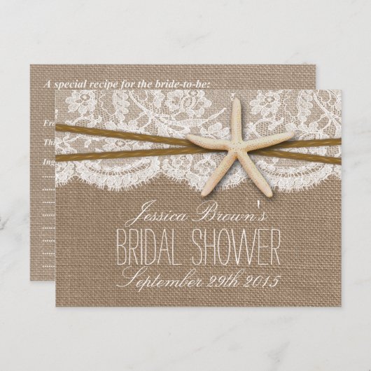 スターフィッ素朴クビーチブライダルシャワーレシピカード インビテーションポストカード (正面/裏面)