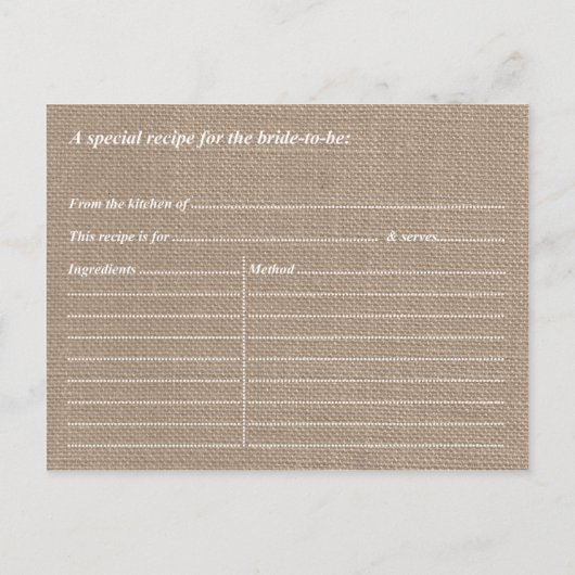スターフィッ素朴クビーチブライダルシャワーレシピカード インビテーションポストカード (裏面)