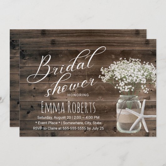 スターフィッ素朴クフローラジャービーチブライダルシャワー 招待状 (正面/裏面)