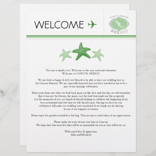 スターフィッ結婚クのメキシコ向けウェルカムレター (正面/裏面)
