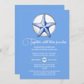 スターフィッ結婚クテーマの青い白い銀の海岸 招待状 (正面/裏面)