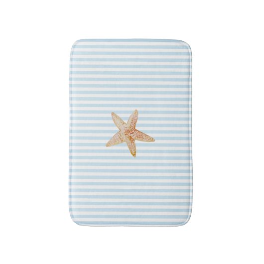 スターフィッ絵を描ズブルーストライプ海ビーチパーティー バスマット (正面縦)