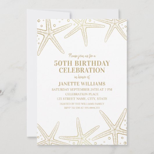スターフィ航海のービーチ大人50歳の誕生日パーティー 招待状 (正面)