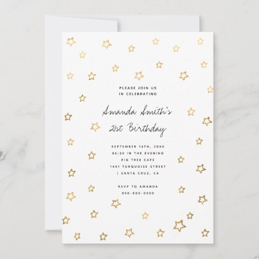 スターフェイクズゴールドフォイルモダン大人の誕生日パーティー 招待状 (正面)