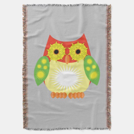 スターフクロウ – 赤黄グリーン スローブランケット (正面縦)