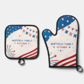 スターフラッグ7月4日ファミリークックアウトカスタム 鍋つかみ&鍋敷きセット (正面)