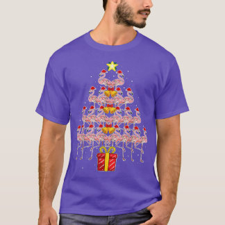 スターフラミンゴクリスマスツリーおもしろいピンクサンタハット Tシャツ