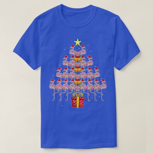 スターフラミンゴクリスマスツリーおもしろいピンクサンタハット Tシャツ (デザイン正面)