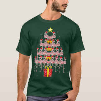 スターフラミンゴクリスマスツリーおもしろいピンクサンタハット Tシャツ