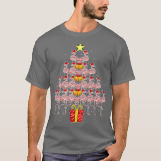 スターフラミンゴクリスマスツリーおもしろいピンクサンタハット Tシャツ
