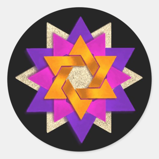 スターフラワーパープルピンクオレンジブラック ラウンドシール (正面)