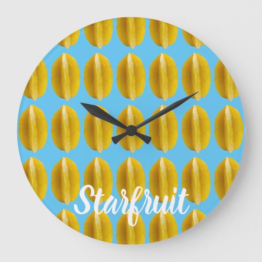 スターフルーツカラムボラパターンフルーツビーガン ラージ壁時計 (正面)