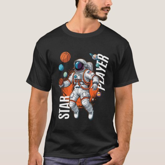スタープレーヤー – 宇宙バスケットボール Tシャツ (正面)