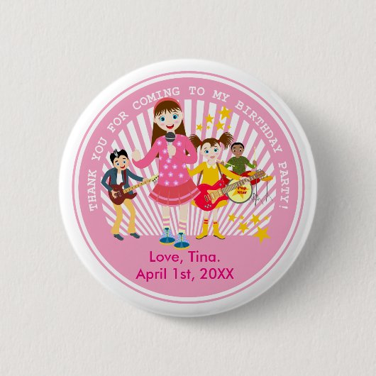 スターポップ・アートのガール誕生日パーティー 缶バッジ (正面)