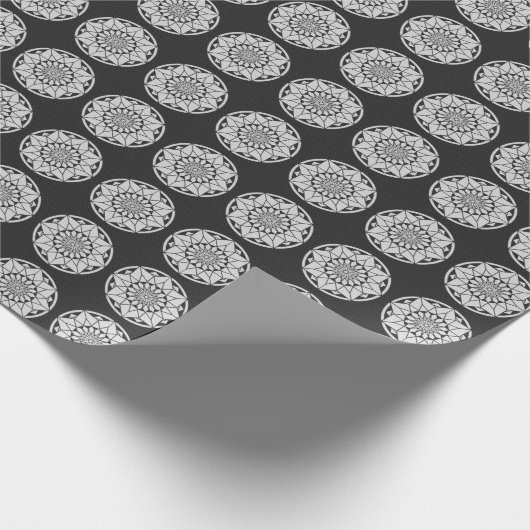 スターマンダラ編み物ブラック&ホワイト ラッピングペーパー (角)
