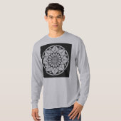 スターマンダラ編み物ブラック&ホワイト Tシャツ (正面フル)