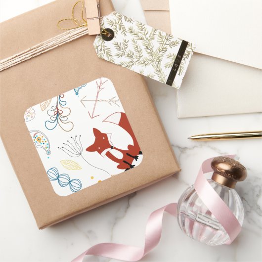 スターミスターフォレストキツネウッドランドフローラルパターン スクエアシール (ギフト)