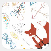 スターミスターフォレストキツネウッドランドフローラルパターン スクエアシール (正面)