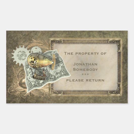 スタームパンクディリブルエアツアー蔵書票ステッカー 長方形シール (正面)