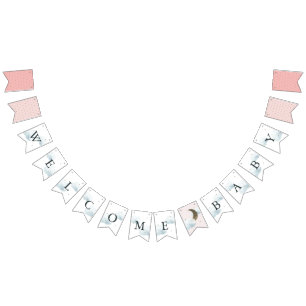スタームーン&クラウドウェルカムベビーピンクバンティングフラグ バンティングフラッグ