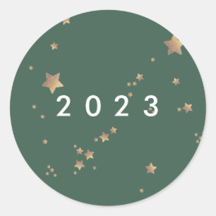 スターモダングリーンホワイトクリスマスハッピークラシックズRo ラウンドシール