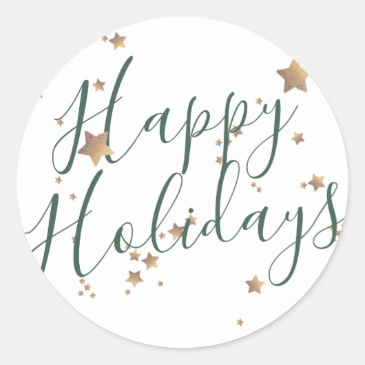 スターモダングリーンホワイトクリスマスハッピー ラウンドシール (正面)