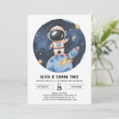 スターモダンコズミック宇宙飛行士ボーイ誕生日 招待状 (スタンド正面)