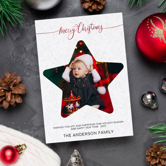 スターモダンフォトメリークリスマスホリデー 招待状