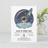 スターモダンプリント可能な宇宙飛行士ボーイ誕生日 招待状 (スタンド正面)