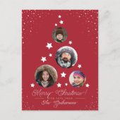 スターモダンリークリスマスツリーと4家族の写真 シーズンポストカード (正面)