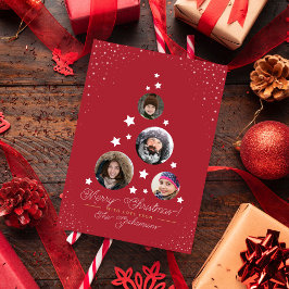 スターモダンリークリスマスツリーと4家族の写真 シーズンポストカード