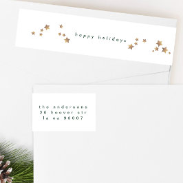 スターモダンリースノーホワイトクリスマスハッピーホリデー ラップアラウンドラベル