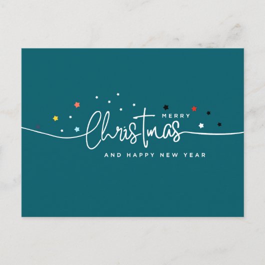 スターモダンリーナイト、ティール（緑がかった色）タイポグラフィ シーズンポストカード (正面)